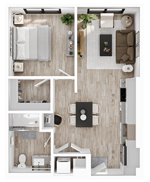 a floor plan of a bedroom with a bathroom and a living room